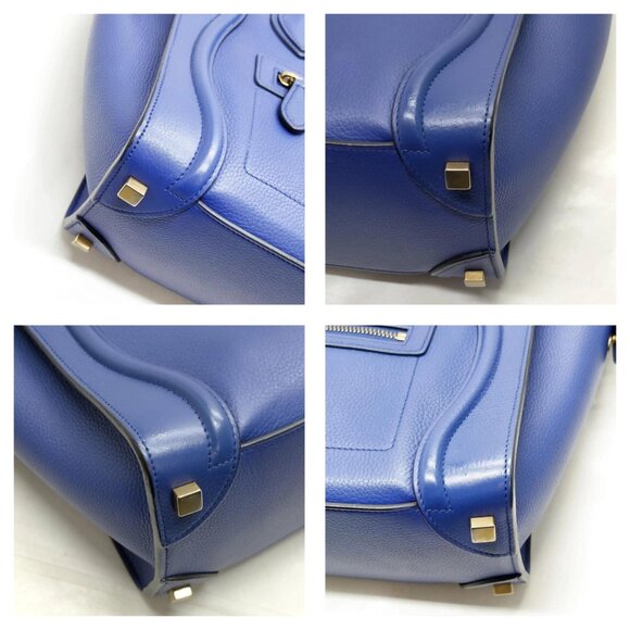 Authentic CELINE Navy Blue Leather Hand Bag mn684-122825 - Picture 8 of 15